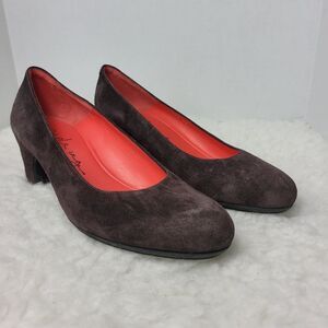 Pas De Rouge Womens Shoes Size 8.5  Brown Suede Leather Heeled Classic Pumps